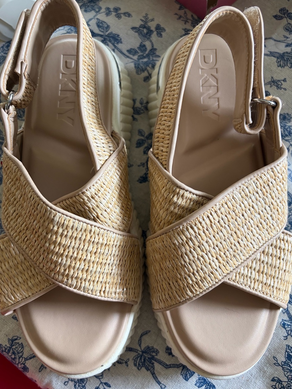 DKNY Neutral Woven Crisscross Platform Sandal - Beige
